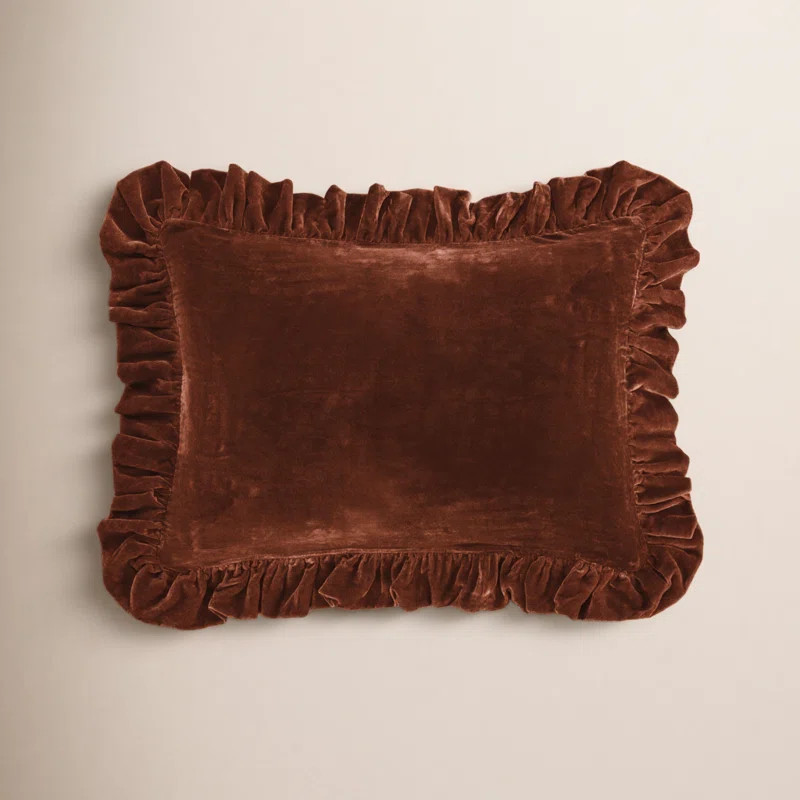 Stella Solid Faux Silk Velvet Ruffled Romantic Western 16x21 inch Oblong PillowByBirch Lane™4.6... | Wayfair North America