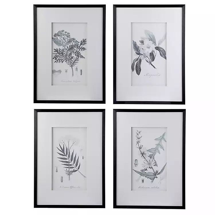 Gray and Cream Foliage 4-pc. Framed Wall Art Set | Kirkland's Home