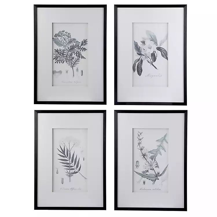 Gray and Cream Foliage 4-pc. Framed Wall Art Set | Kirkland's Home