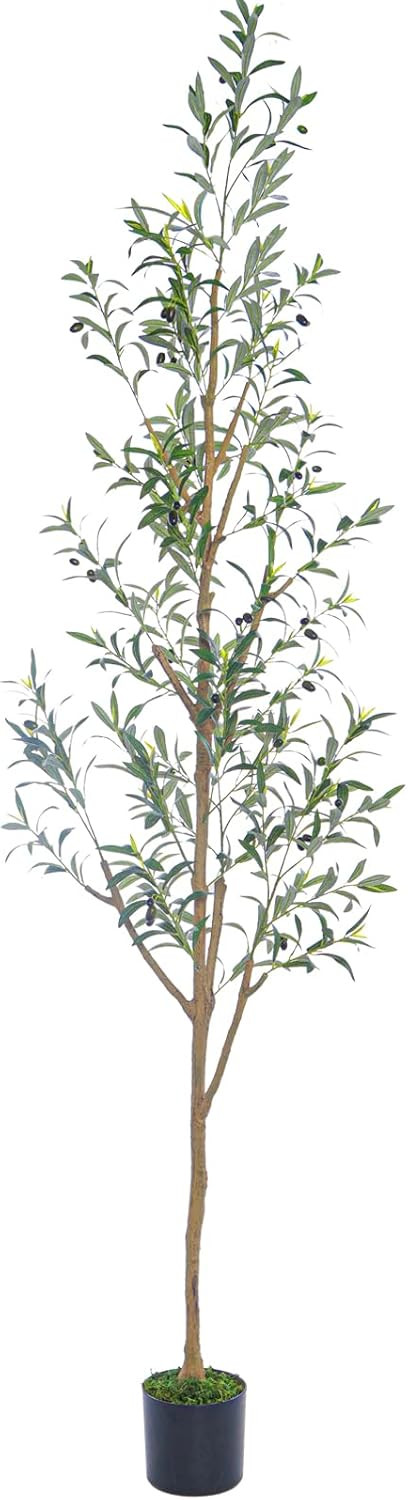 7.6FT (92'') Olive Tree Tall Skinny Artificial Plants for Home Indoor, Fake Potted Olive Silk Tre... | Amazon (US)
