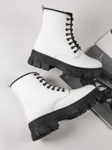 Vegan Leather Lug Sole Ankle Combat Boots | SHEIN