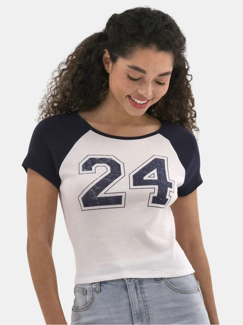 No Boundaries Graphic Raglan Baby Tee with Short Sleeves, Women's - Walmart.com | Walmart (US)