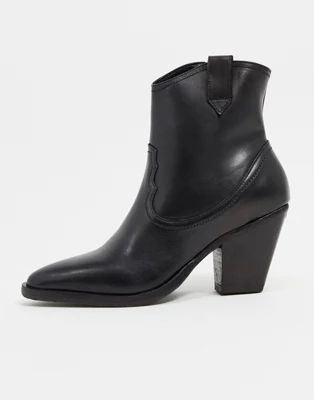All Saints rolene leather heeled western boots in black | ASOS (Global)