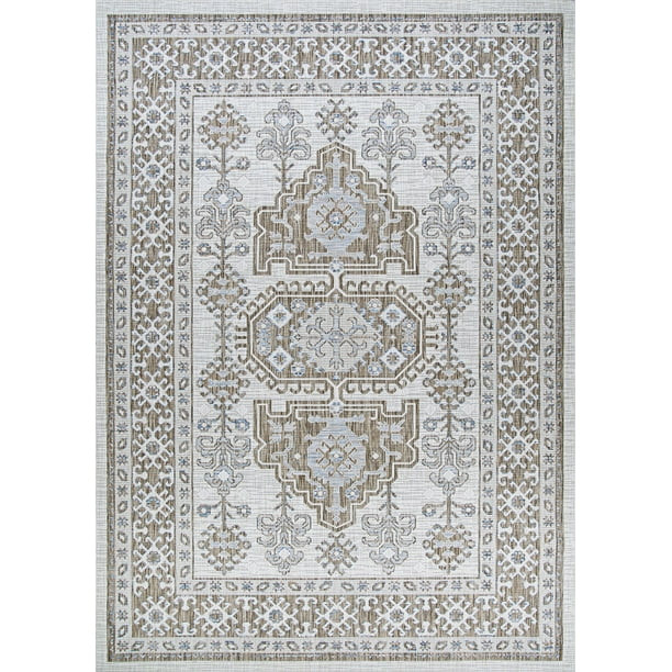 6.5' x 9.5' Gray and Brown Contemporary Motif Rectangular Outdoor Area Throw Rug | Walmart (US)