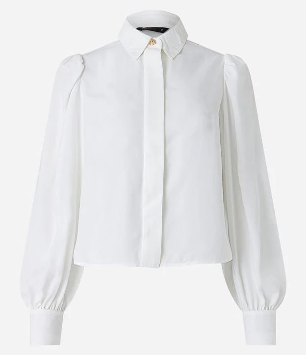 Camisa em Crepe com Botão Diferenciado e Manga Bufante Branco | Renner (BR)