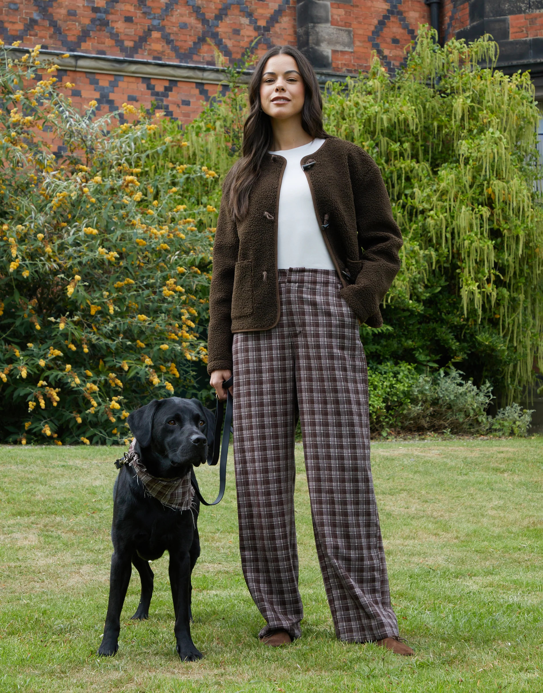 Chocolate Brown Check Straight Leg Trousers | Threadbare