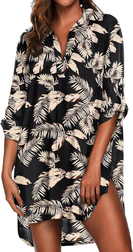 Ekouaer Women's Swimsuit Beach Cover Up Shirt Bikini Beachwear Bathing Suit Beach Dress | Amazon (US)