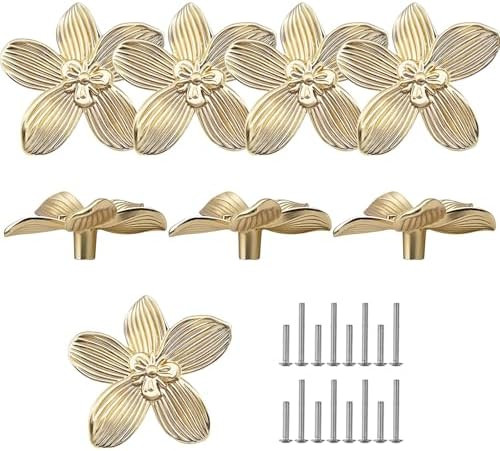 Flower Drawer Knobs Flower Cabinet Knobs Zinc Alloy Dresser Knobs 2.4 inch (61mm) Gold Cabinet Do... | Amazon (US)