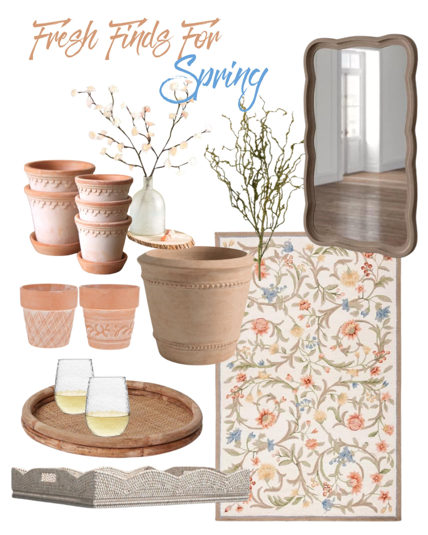 Ready for Spring, when we get to start sampling the outdoors again. 

Nothing like simply stunning new statement terra cotta clay pots (the stacked  pots are spectacular — even better in person). 

How about a new rug to bring the Spring indoors? Spring branches?

Lovely textured trays

And stemless wine glasses (from Libby, but no one would guess it)

#springhome 

#LTKhome #LTKSeasonal