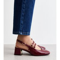 Women's Wide Fit Burgundy Block Heel Mary Jane Shoes Vegan New Look | New Look (UK)