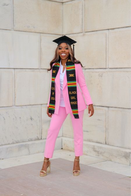 I took my graduation pictures to celebrate getting my Master’s degree, and this pink suit from Express was the perfect graduation outfit! 🙌🏾👩🏾‍🎓💖✨

I am wearing the pink blazer and matching pink pants in a size 4. I ain’t even gon hold you, I’ll be wearing this again and again because pink is my power color 😂💖.

I also got a white button-down shirt to wear underneath (size small). 

My black girl magic graduation stole was only $5.99 on Amazon! 👩🏾‍🎓 

#LTKU #LTKSeasonal