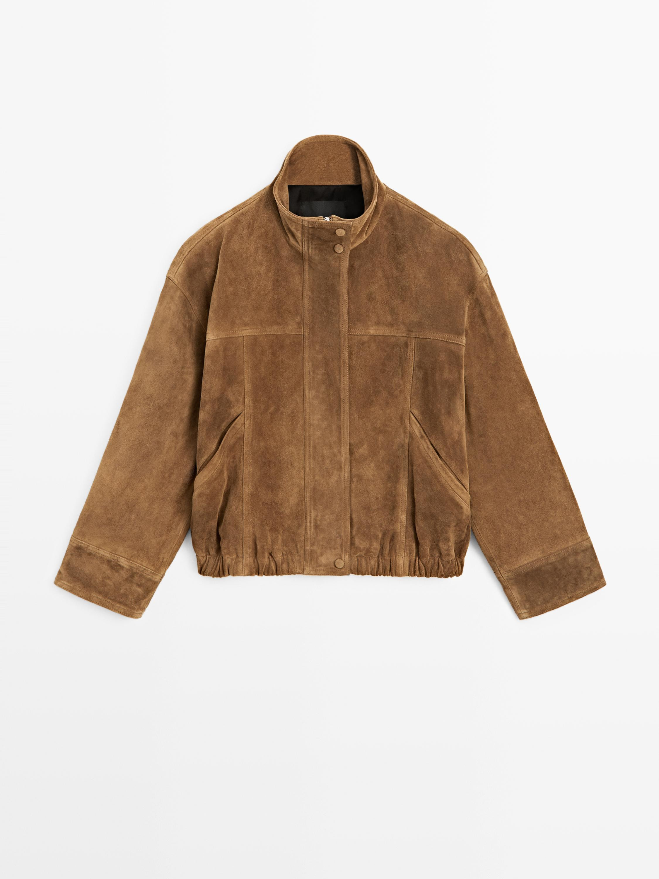 Short suede leather bomber jacket | Massimo Dutti UK