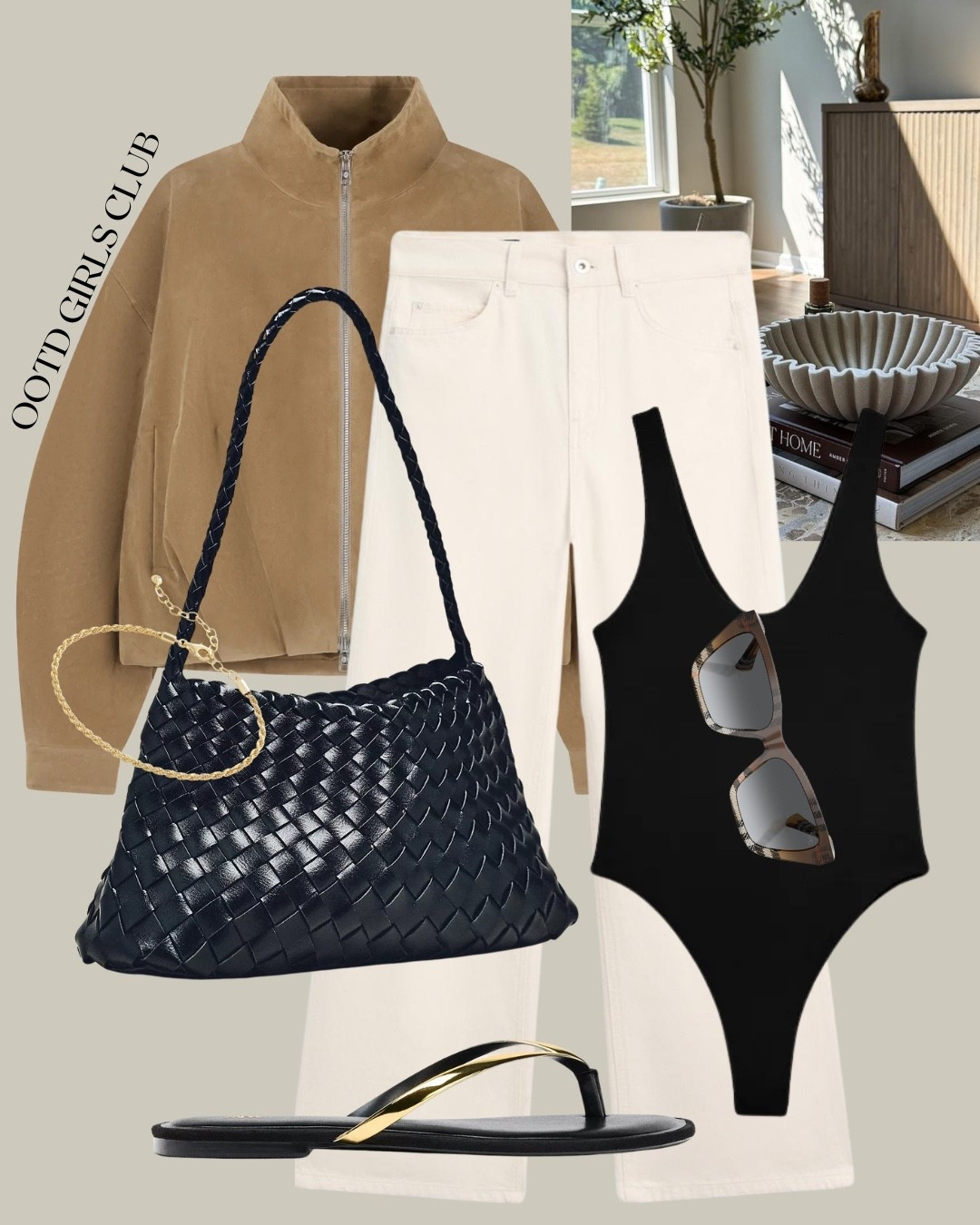 Suede jacket styling / spring summer outfit idea - sandals, bodysuit, braided bag , cream jeans 

#LTKsummer #LTKuk #LTKspring