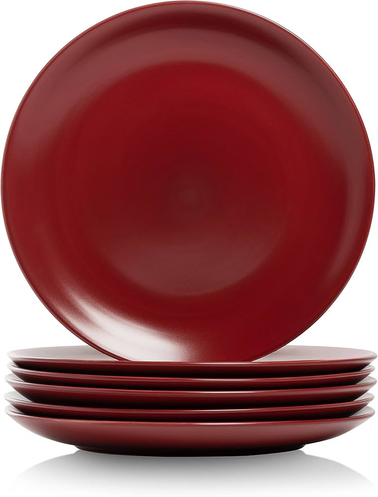 10 Strawberry Street Wazee Matte 10.5" Coupe Dinner Plate, Set of 6, Red | Amazon (US)