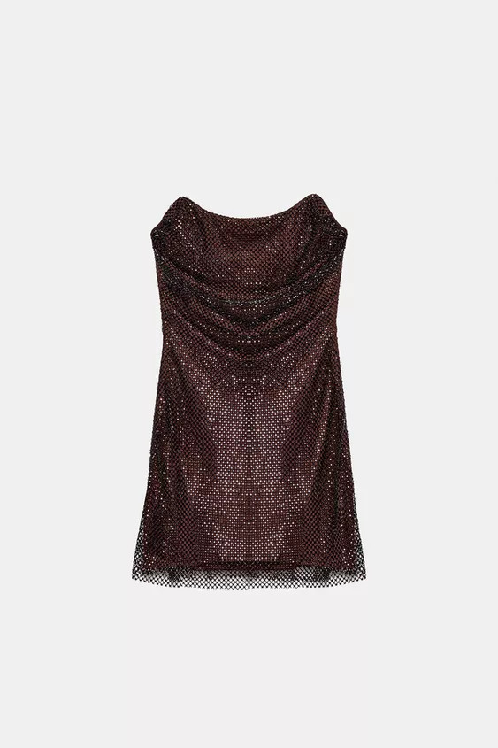 VESTITO ROSSO SENZA SPALLINE CON BRILLANTINI | Zara IT