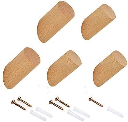 Pack of 5,Natural Wooden Coat Hooks,Wall Mounted Single Wall Hook Robe Clothes Towel Hat Rack,Han... | Amazon (US)