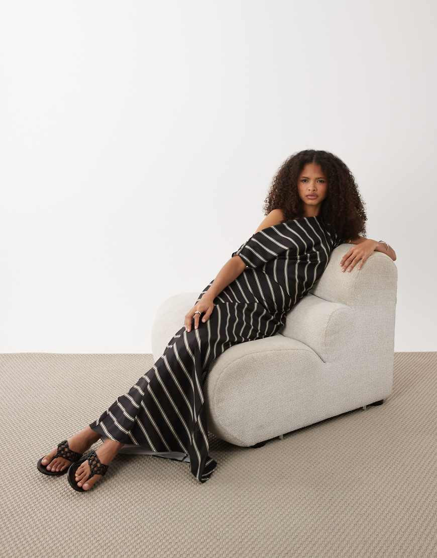 ASOS DESIGN draped asymmetric neck maxi dress in stripe-Multi | ASOS (Global)