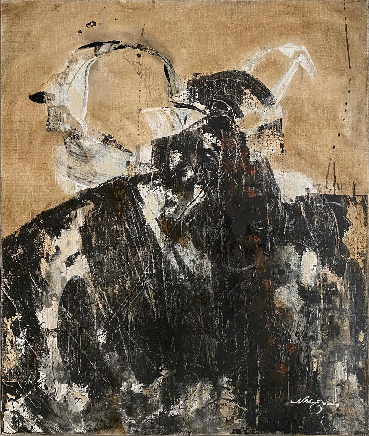 "An Urgent Man" (Abstract, Black & White, Figurative Oil Painting, Neutral Tone)2020 | 1stDibs