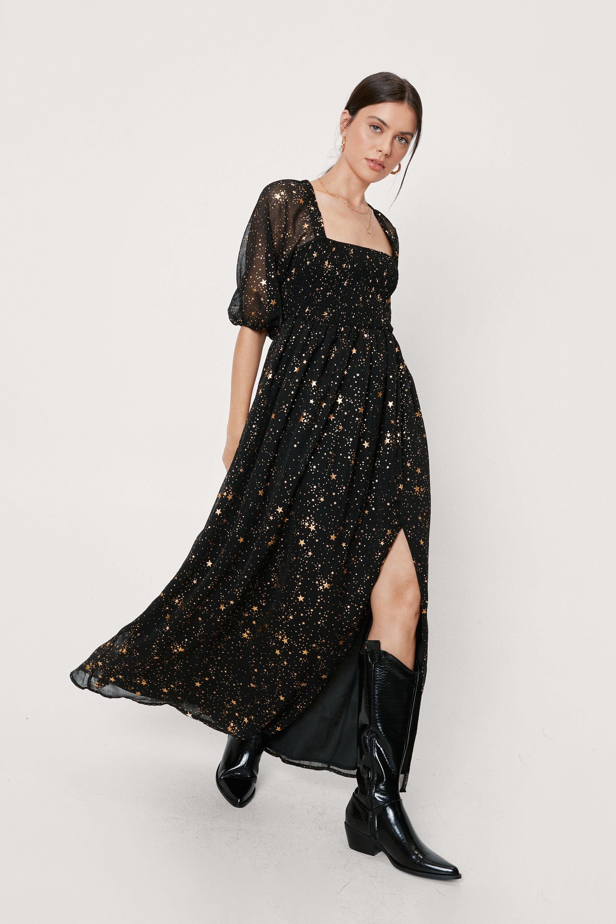 Star Metallic Maxi Slit Dress | Nasty Gal (US)