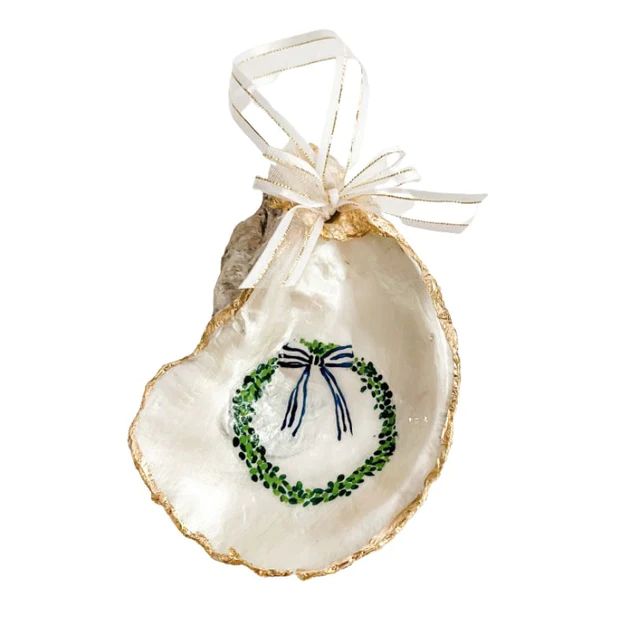 Boxwood Wreath Gilded Oyster Shell Ornament | Cailini Coastal