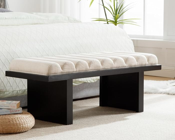 CIMOTA Modern Bedroom Bench, 47 Inch Upholstered End of Bed Bench Padded Entryway Bench with Cyli... | Amazon (US)