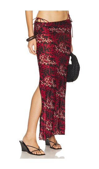 Mickey Printed Maxi With Side Splits & Foldover Waist Panel Skirt in Asher & Red | Revolve Clothing (Global)