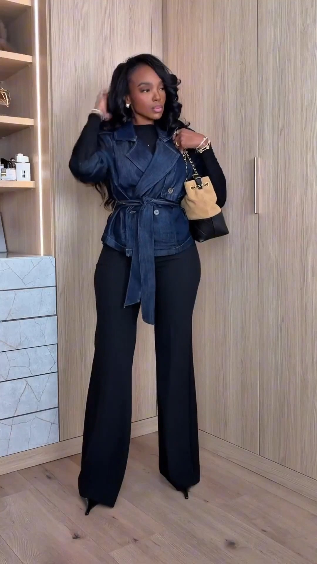 Scroll to shop! ✨ Everything from this look is linked below. 👇🏽

DENIM, BUT MAKE IT POLISHED 👖🖤 This belted denim jacket instantly dresses up an all-black look. The cinched waist + wide-leg pants make this such an easy elevated fall outfit for work, dinner, or girls’ night.

denim jacket outfit women, belted denim jacket, dark wash denim jacket, denim blazer outfit, elevated denim outfit, all black outfit women, wide leg pants outfit, fall outfit inspiration, petite fall outfit, chic casual outfit women, classy fall outfit, work to dinner outfit, sophisticated casual outfit, fall date night outfit, kirasfashionfinds

Wearing: Size Small | 5’4” | 140 lbs | 34D-27-40

Download the FREE LTK app & follow @kirasfashionfinds to shop all my daily finds.

#LTKPetite #LTKStyleTip #LTKWorkwear