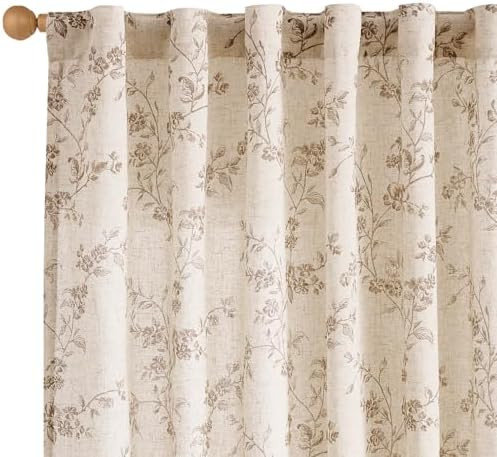 "Lazzzy Farmhouse Polyester blended Curtains Taupe Floral Curtains 96 Inch Length Back Tab Drapes... | Amazon (US)