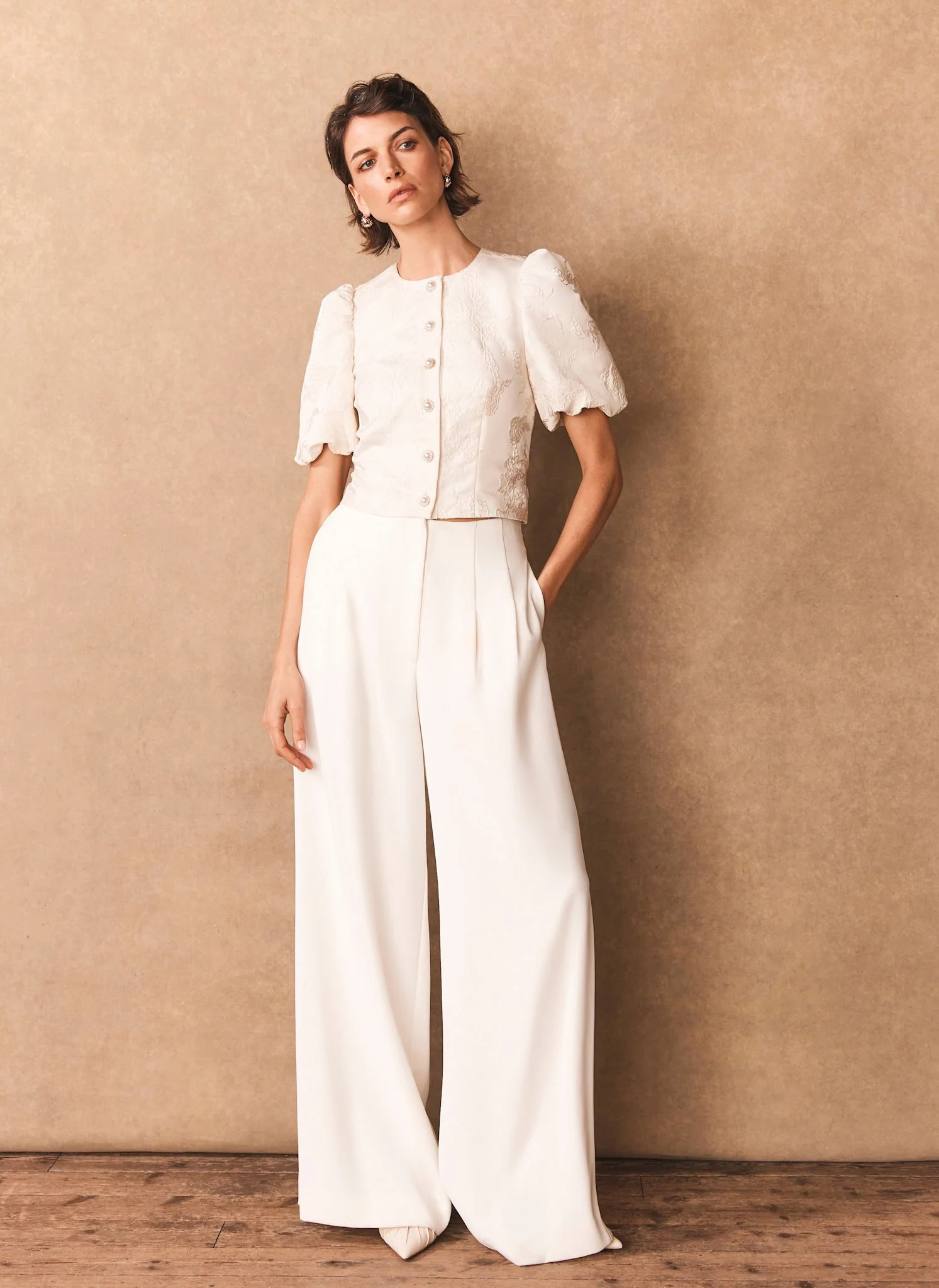 White Wide Leg Darted Trousers | Mint Velvet