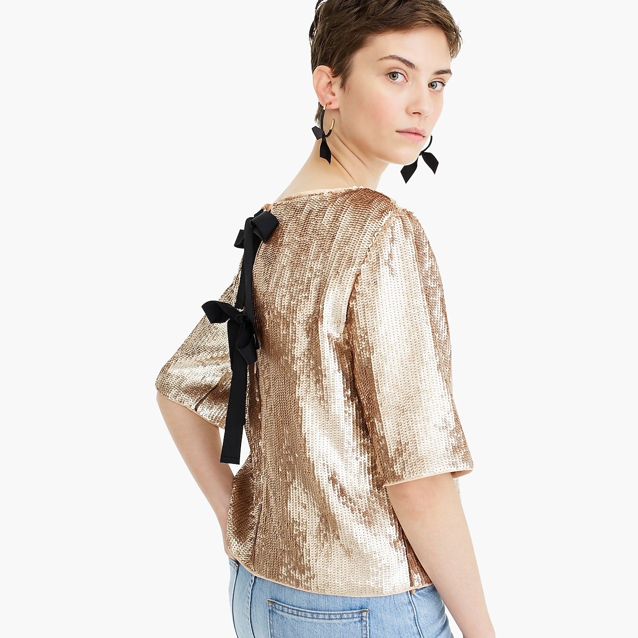 Cropped sequin top in rose gold | J. Crew US