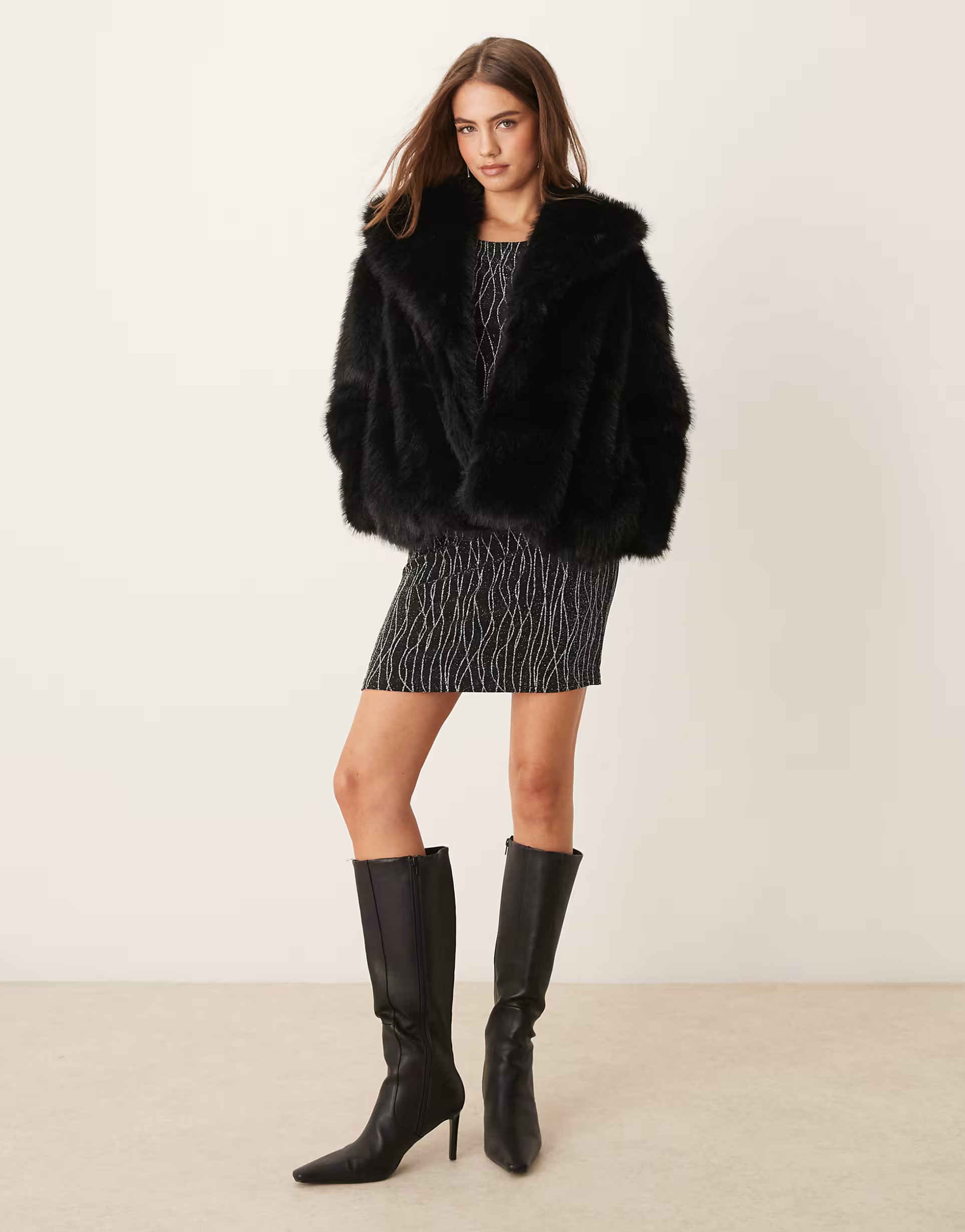 GINA TRICOT faux fur jacket with shawl collar in black | ASOS (Global)