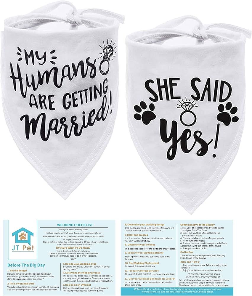 JT Pet My Humans are Getting Married & She Said Yes Dog Wedding Bandana Dog Bandana - Dog Wedding... | Amazon (US)