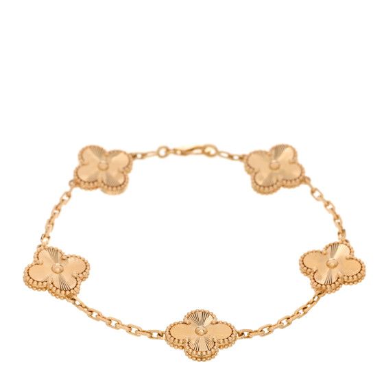 18K Yellow Gold 5 Motifs Guilloche Vintage Alhambra Bracelet | FASHIONPHILE (US)