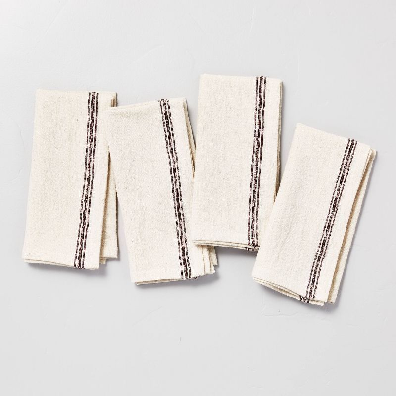 4pk Thin Engineered Stripe Cloth Napkin Set Brown/Natural - Hearth &#38; Hand&#8482; with Magnoli... | Target