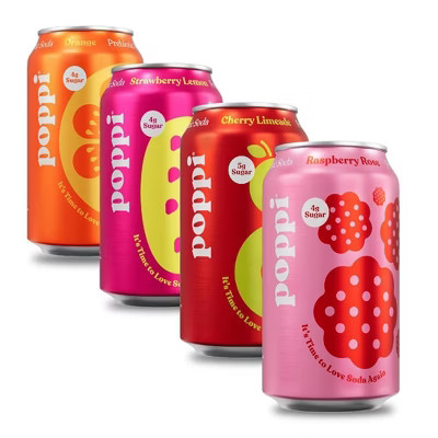 Poppi Sparkling Prebiotic Soda, Variety Pack (3x Orange, 3x Strawberry Lemon, 3x Cherry, 3x Raspberry Rose) 12 Fl Oz Can (Pack of 12) | Target