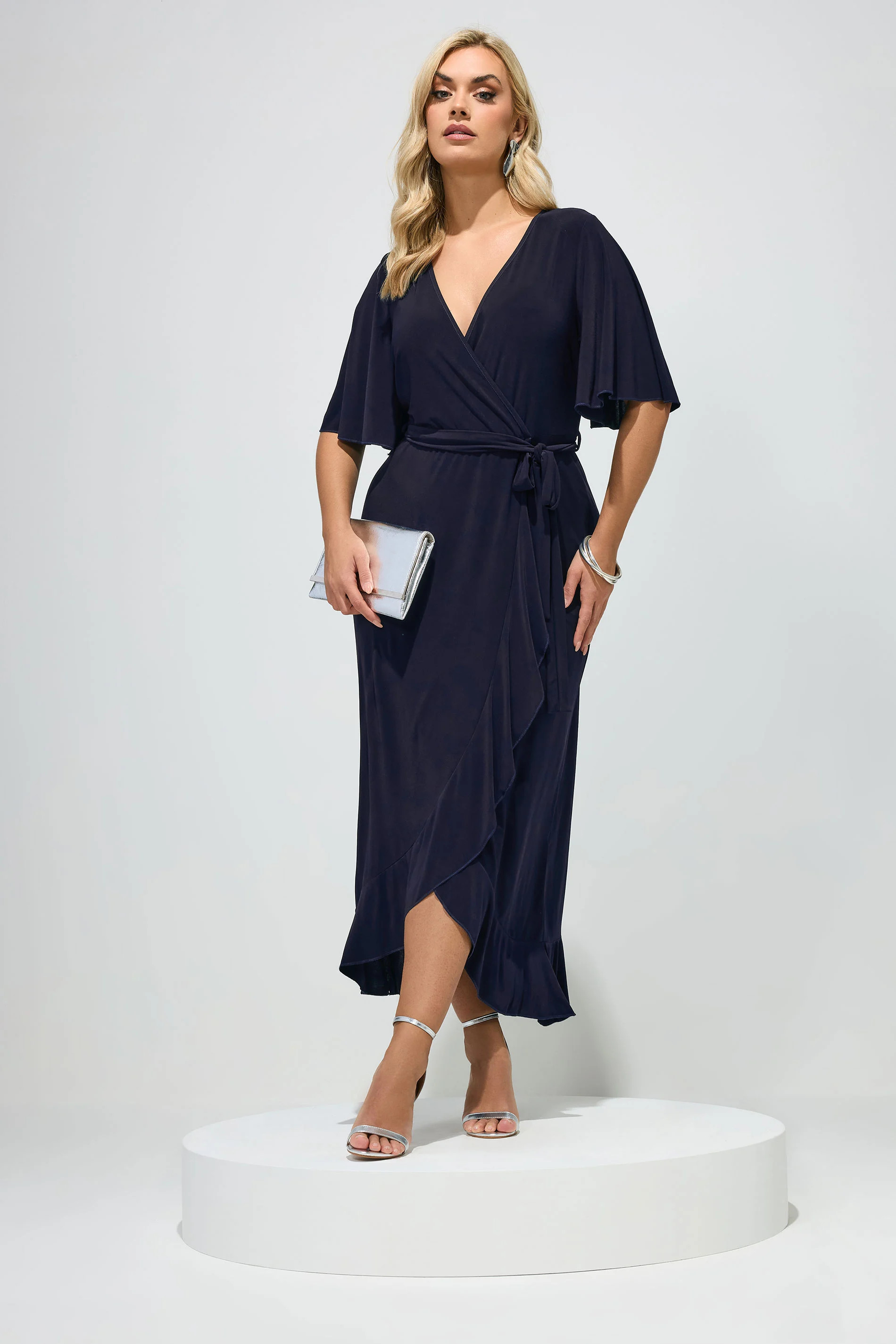 YOURS LONDON Plus Size Navy Blue Wrap Dress | Yours Clothing UK