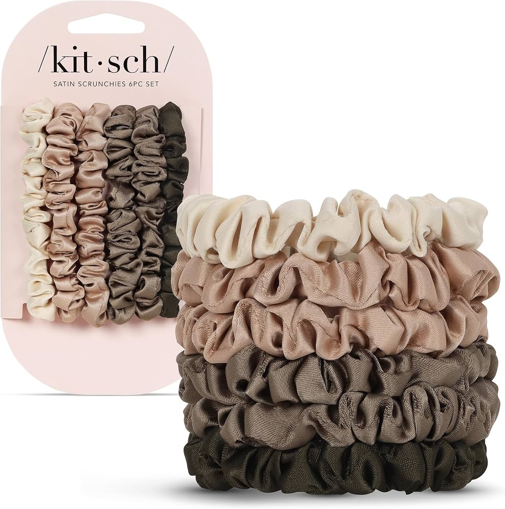 Kitsch Ultra-Petite Satin Scrunchies for Women - Eucalyptus, 6pcs | Amazon (US)