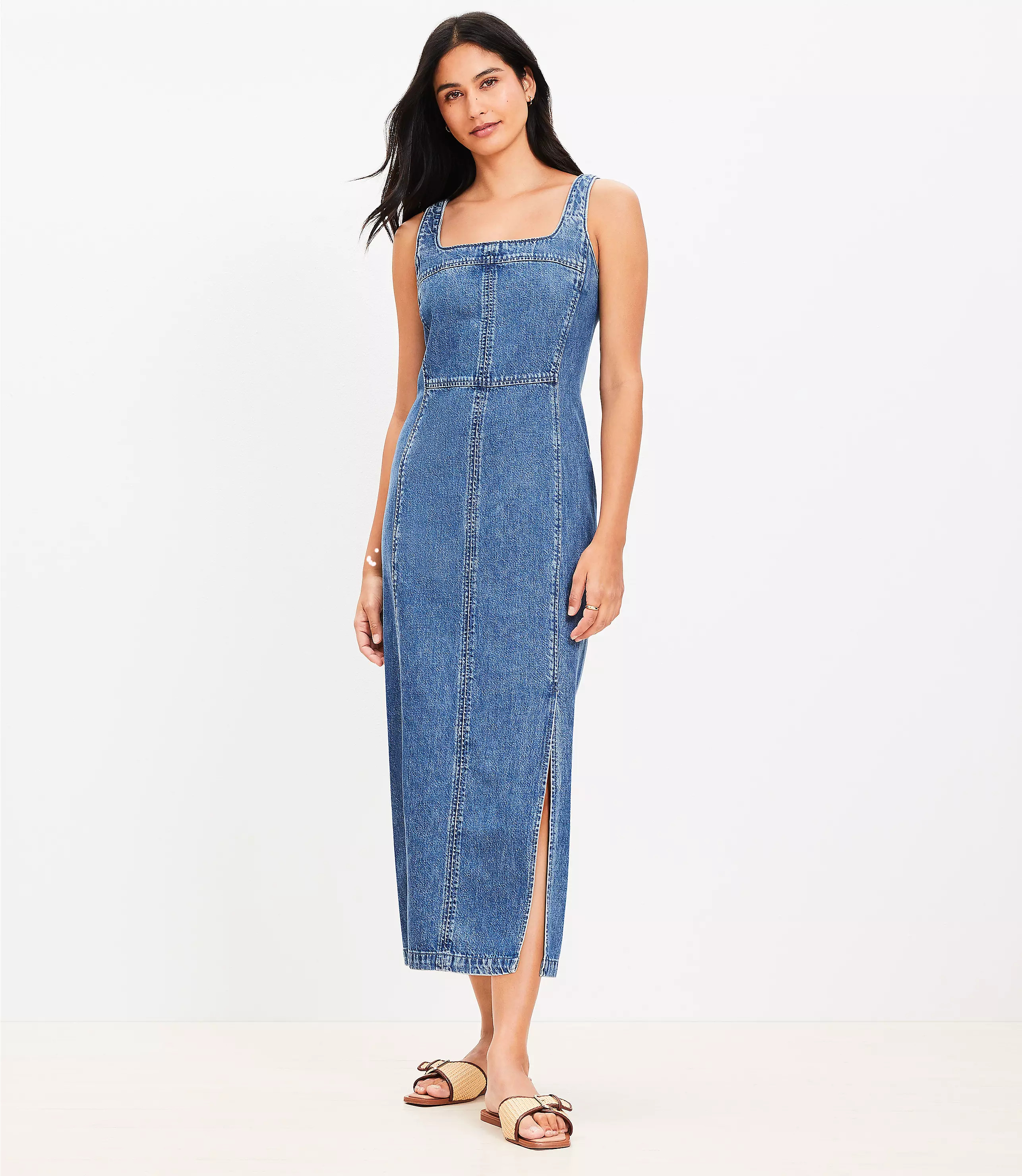 Seamed Denim Midi Dress | LOFT