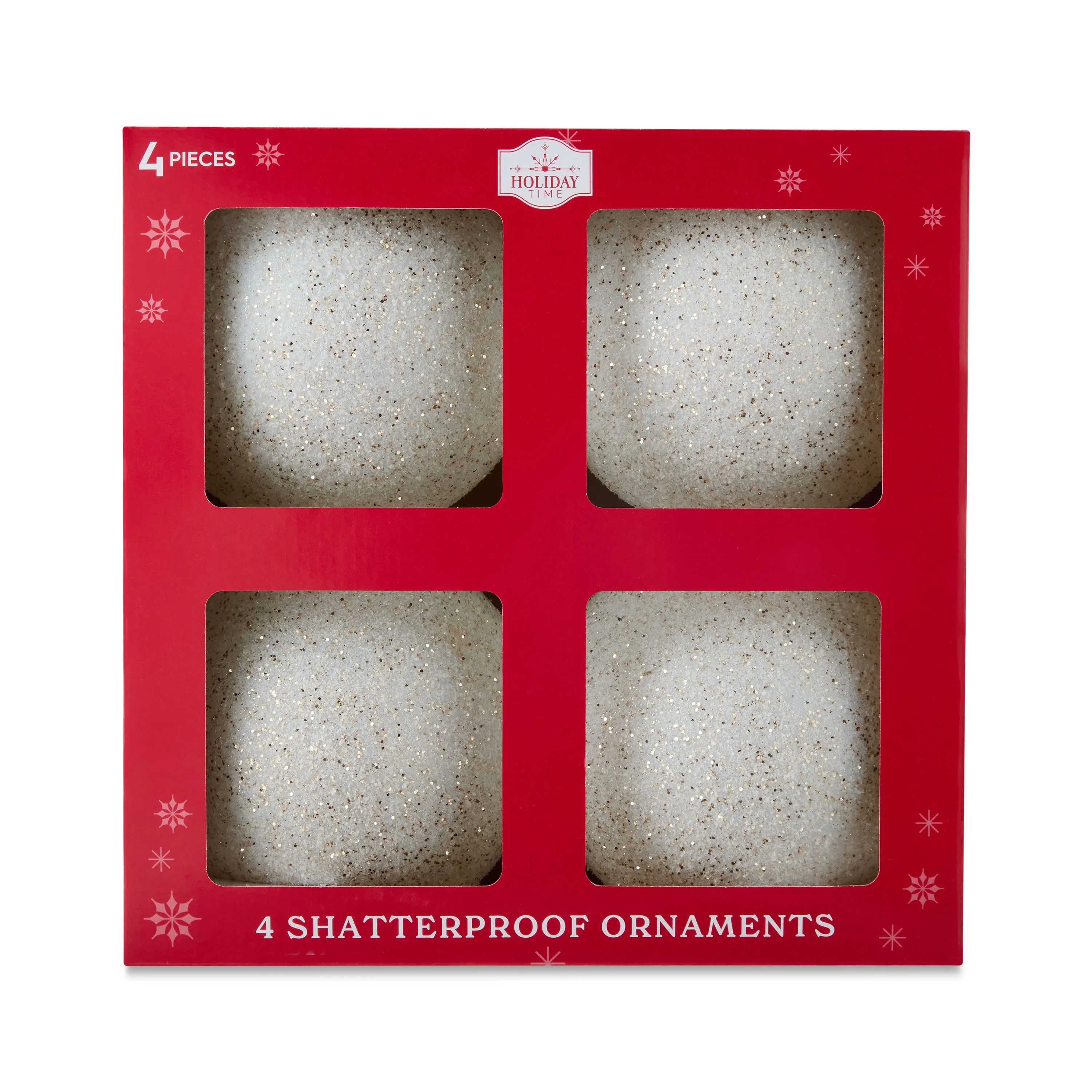 Adornos Navideños con Textura Irrompible y Purpurina Blanca de 4 Unidades, 5,9 Pulgadas, de Holi... | Walmart (US)