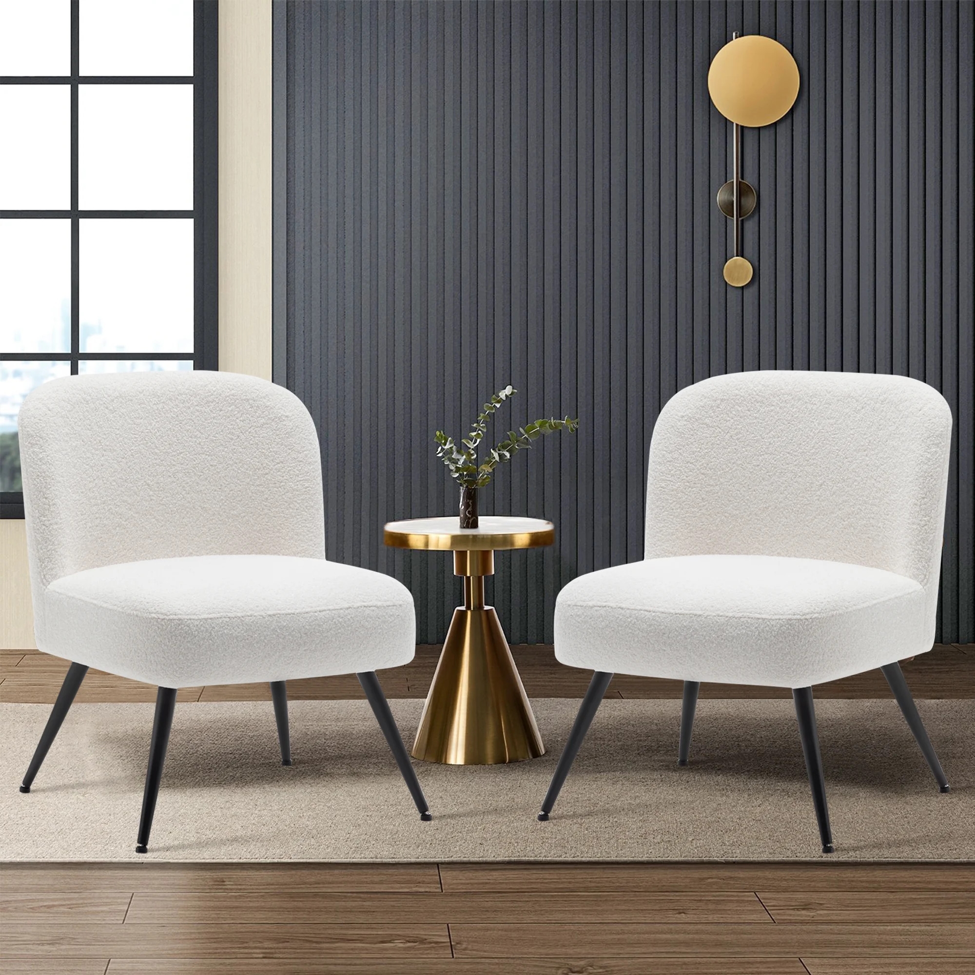 Andeworld Modern Teddy Velvet Solid Print Accent Chairs, White (Set of 2) - Walmart.com | Walmart (US)