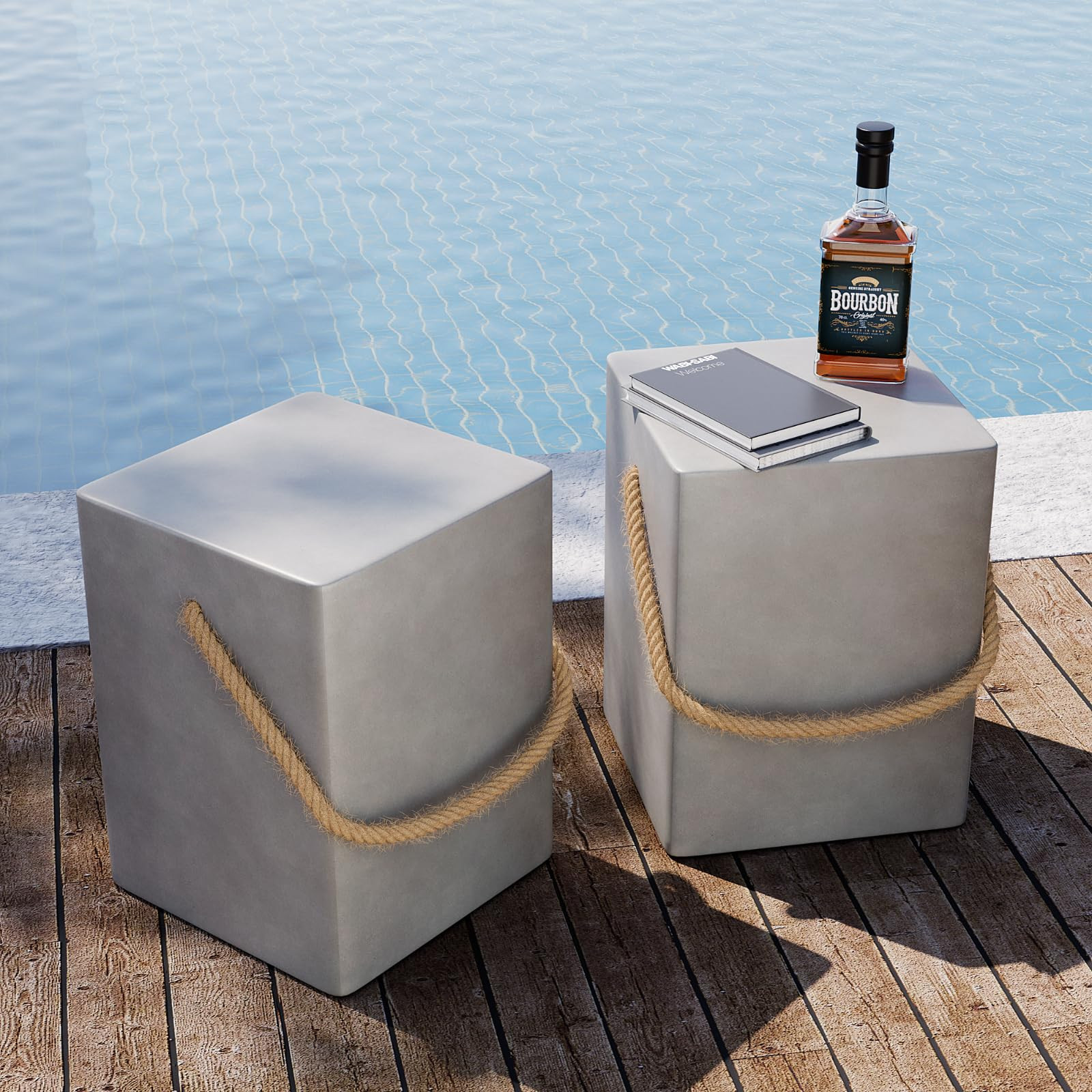 SUNBURY Concrete Side Table Set of 2, Outdoor Side Table for Patio, 18" H Outdoor Accent Table w ... | Amazon (US)
