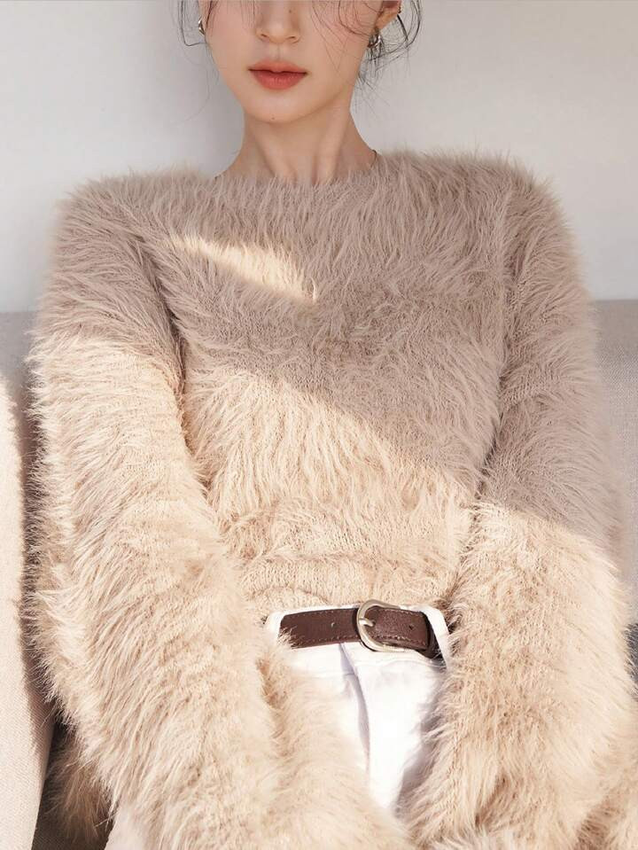 Dazy-Less Drop Shoulder Fuzzy Sweater | SHEIN