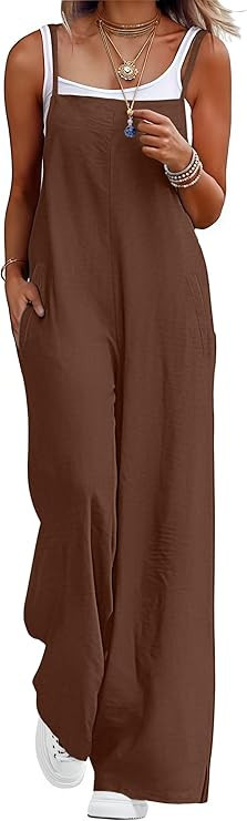 Lepunuo Womens Casual Loose Jumpsuits Summer Boho Wide Leg Rompers Sleeveless Overalls with Pocke... | Amazon (US)