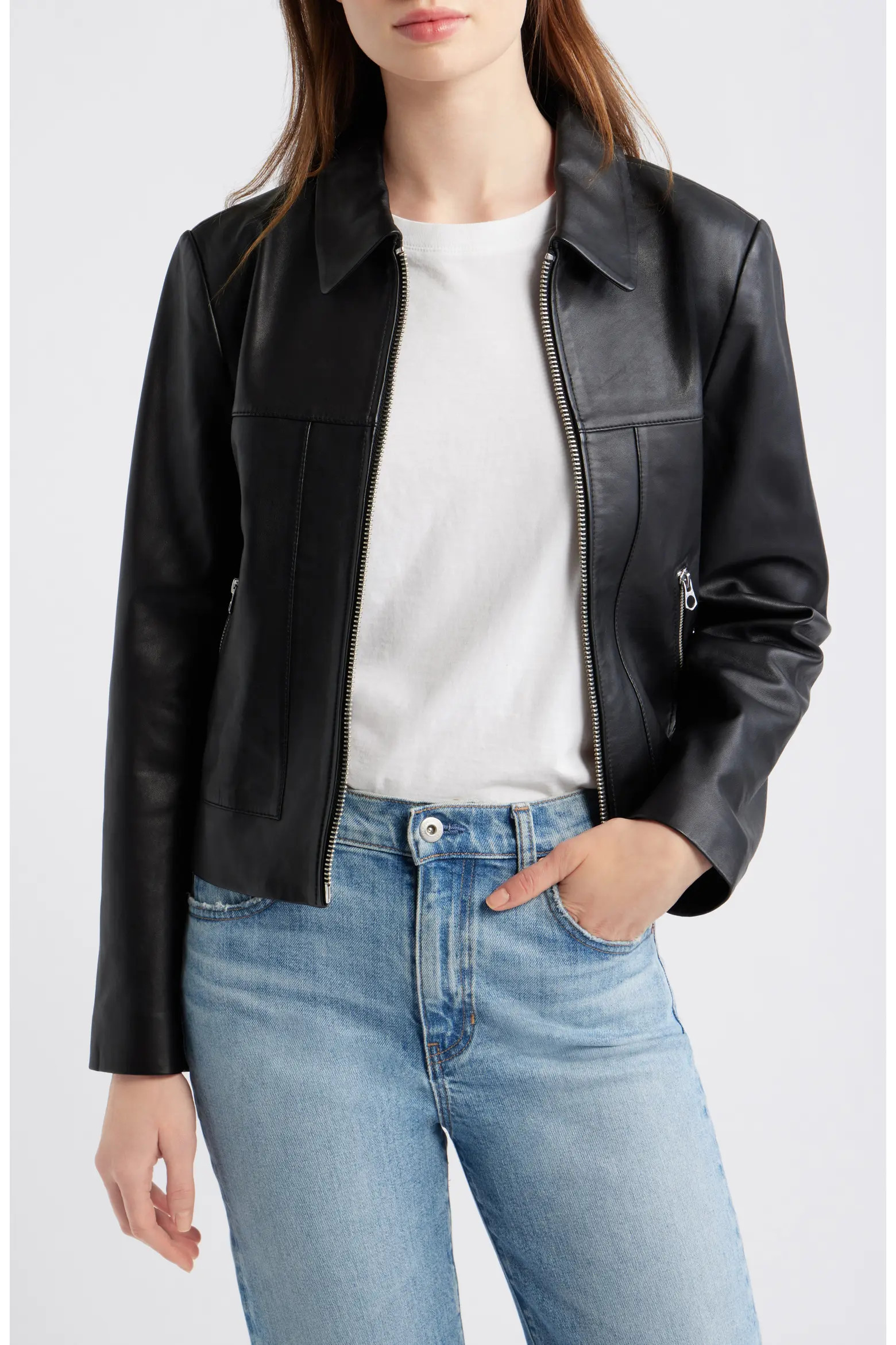 Shrunken Leather Zip Jacket (Women) | Nordstrom | Nordstrom