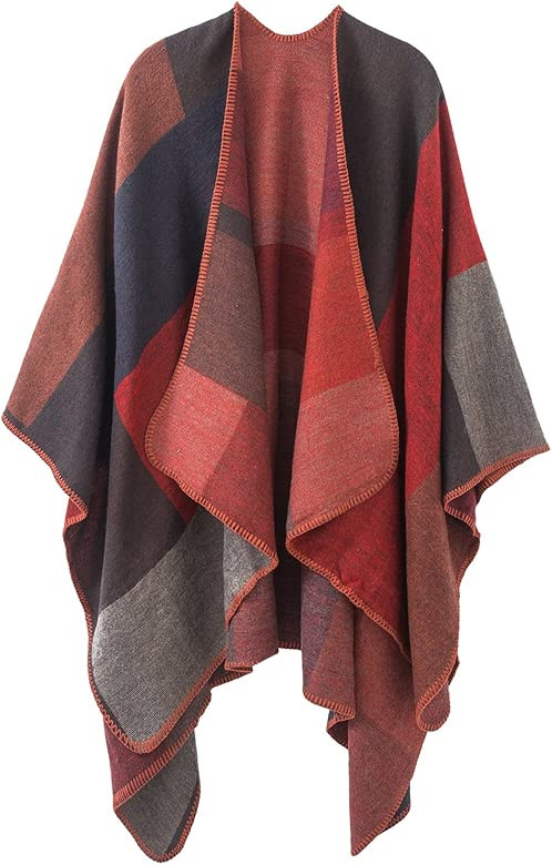Women's Color Block Shawl Wrap Open Front Poncho Cape | Amazon (US)