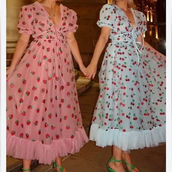 Cherries blue tulle dress | Poshmark