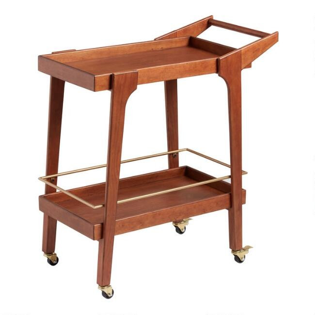 Acacia Wood Mid Century 2 Tier Bar Cart | World Market