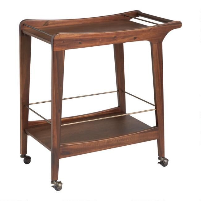 Acacia Wood Mid Century 2 Tier Bar Cart | World Market