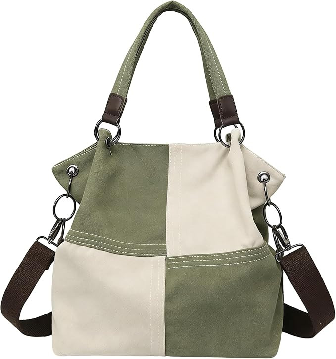 Women's Canvas Color Block Tote Bag Convertible Crossbody Hobo Handbag Lightweight Shoulder Bag f... | Amazon (US)