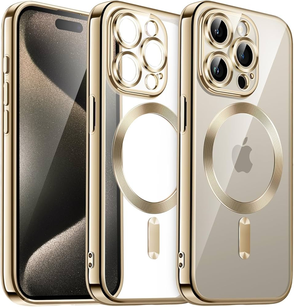 JETech Magnetic Case for iPhone 15 Pro 6.1-Inch, Camera Lens Full Protection, Compatible with MagSafe Wireless Charging, Shockproof Electroplated TPU Soft Clear Phone Cover (Gold) | Amazon (US)